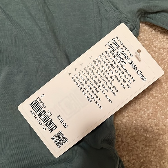 Lululemon tshirt- Pima Cotton side cinch long sleeve - Picture 5 of 7